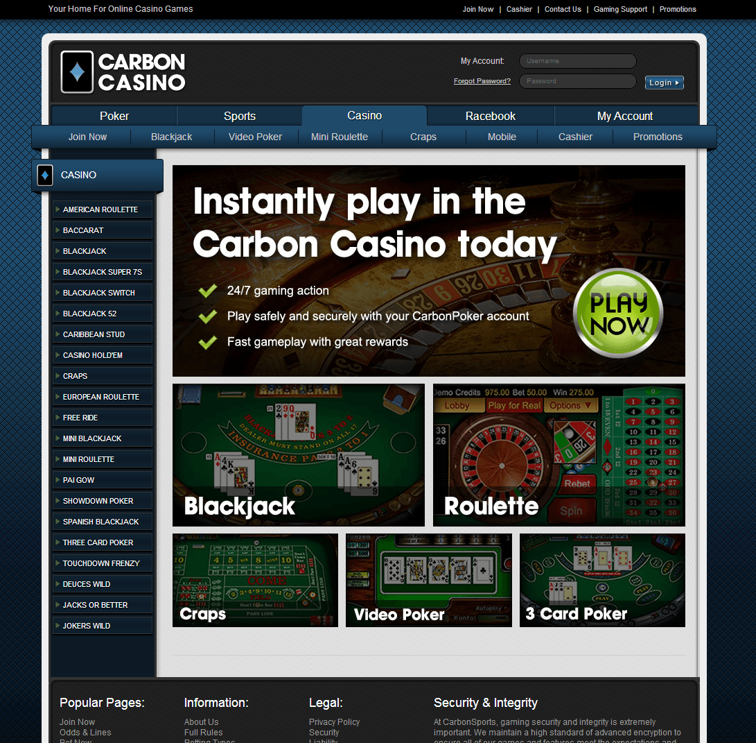 Carbon Casino Homepage